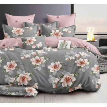 Pościel Flanelowa 160x200 szara kwiaty FL637